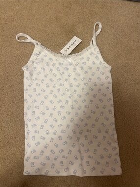PacSun White Cami Tank with Light Blue Teddy Bears